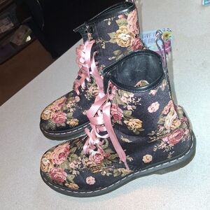 Floral Lace-Up Dr Martens with Pink Accents